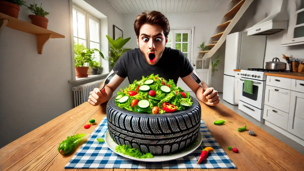 Když si dáte na oběd salát, abyste byli zdraví a pak zjistíte, že jíte pneumatiky!